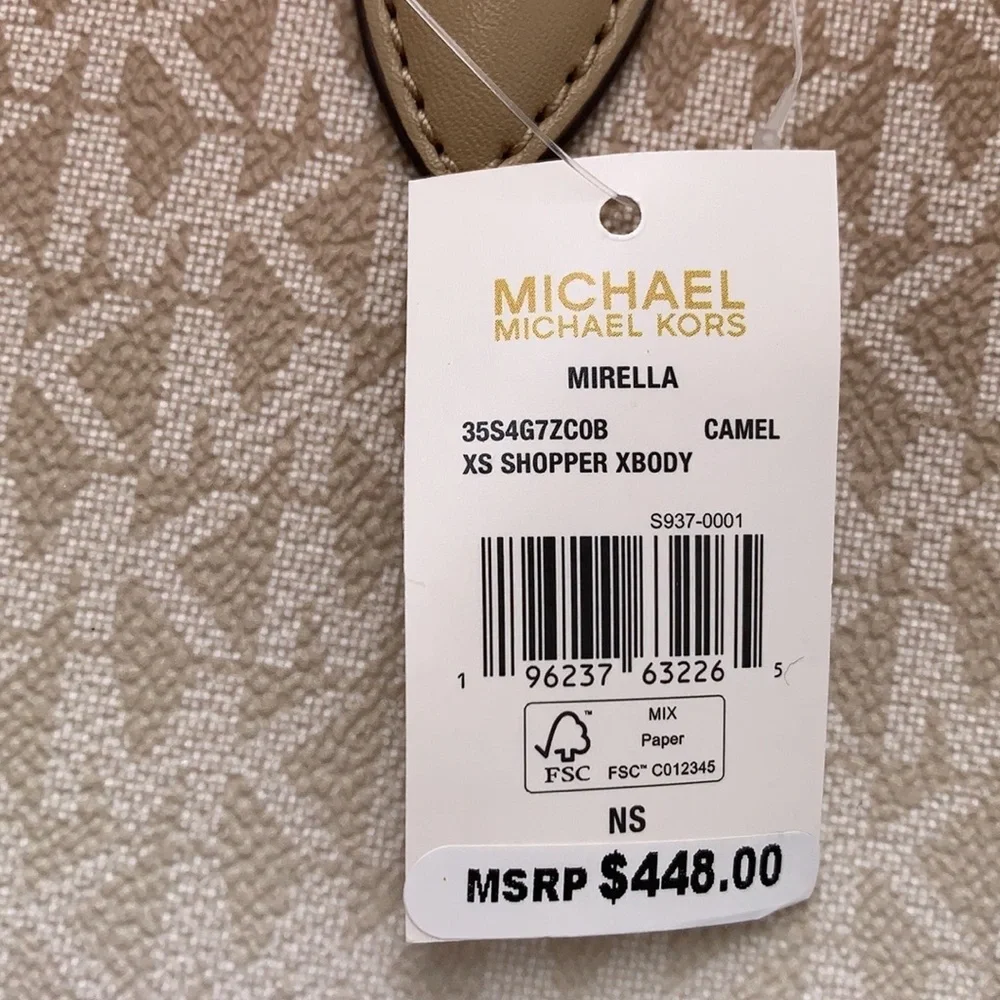 Michael Kors Mirella Extra-Small Ombré Logo Crossbody XBODY ShopperBag Camel NWT